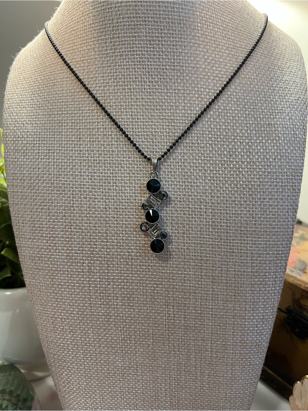 Modern Black Stone Pendant Necklace
